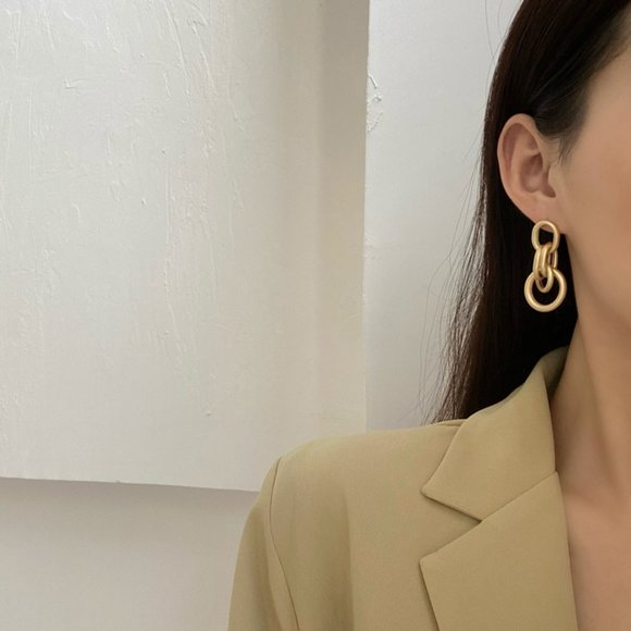 💙Geometric Circles Chain Drop Earrings - Picture 5 of 15